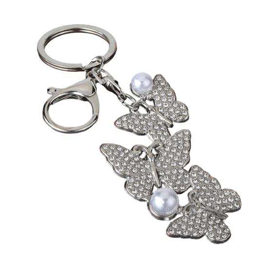 Keychain Pendant Rhinestones Inlaid Imitation Pearls Butterfly Charm Key Holder Car Bag Charm Small Accessory