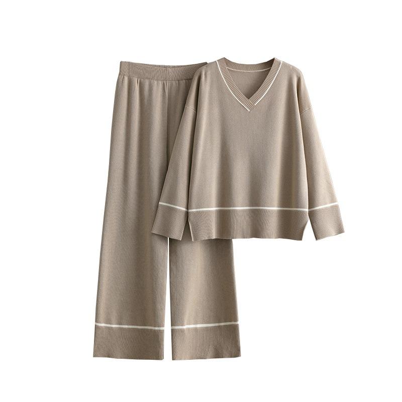 Fashion knitted suit women's autumn and winter new loose casual sweater pullover knitted two-piece set