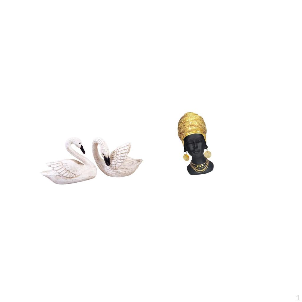 Elegant Resin Swan And African Woman Figurine Sculptures for Home Office Bedroom Living Room