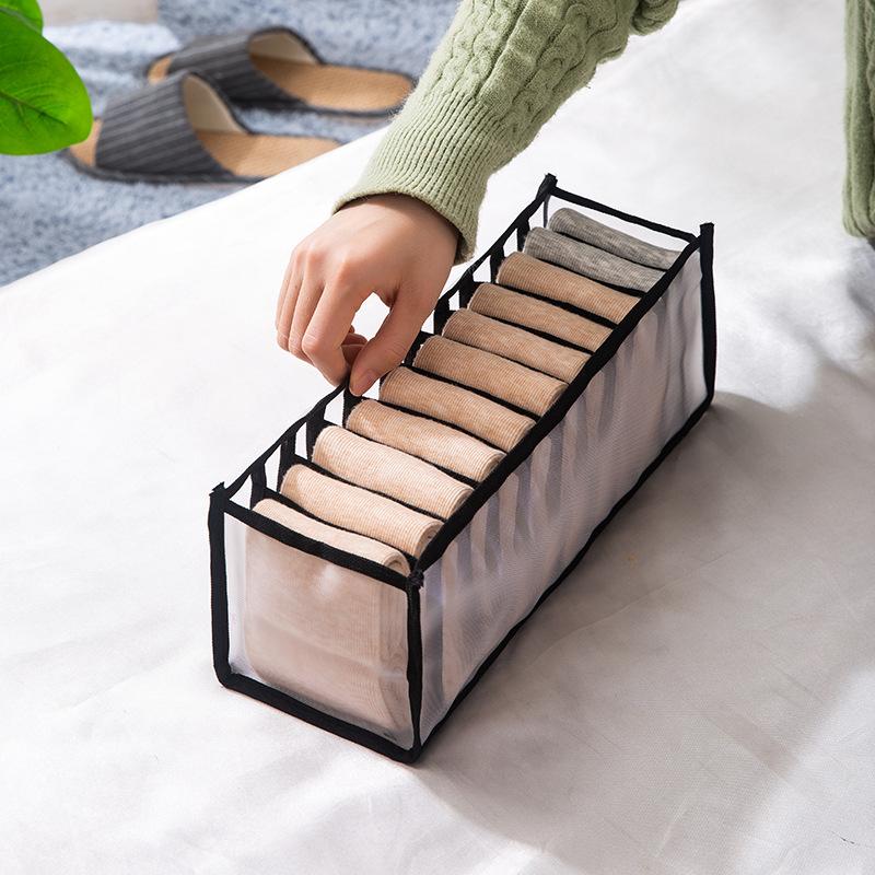 1pc Underwear Storage Box, Transparent Mesh Clothes Storage Box, Multi-grid Foldable Drawer Organizer Closet Organizer & Storage