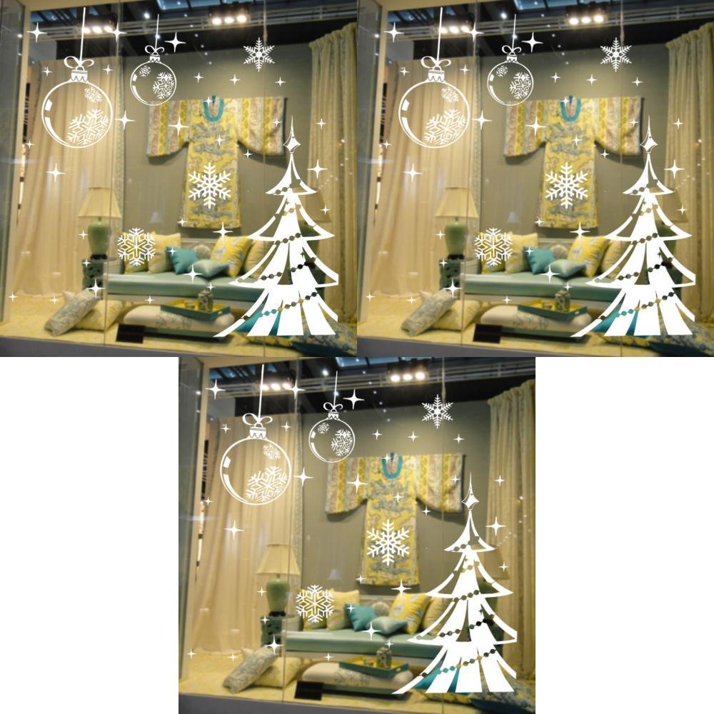 Premium Quality Merry Christmas Tree Baubles Wall Sticker With Elegant Snowflakes Decor