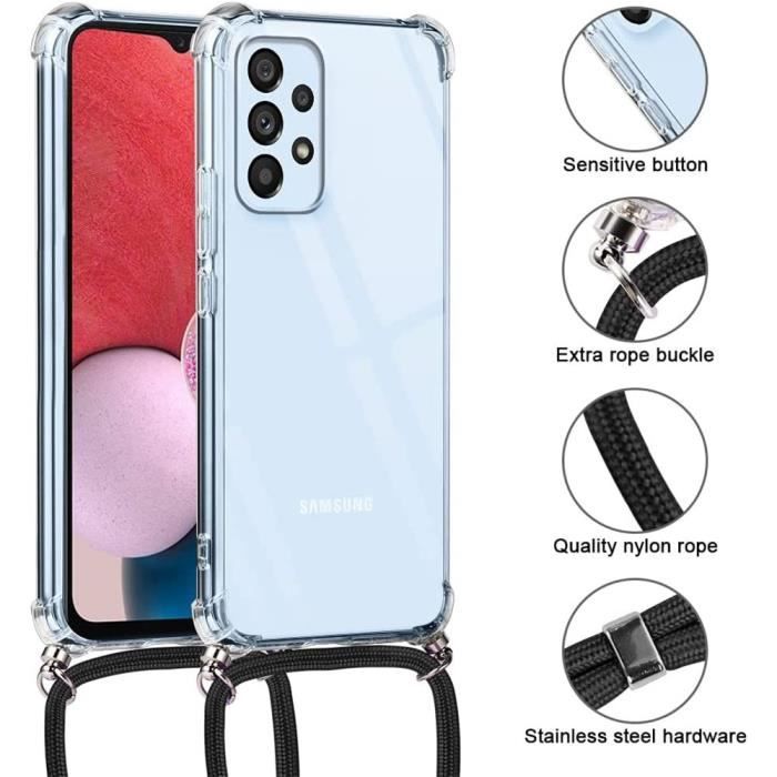 Coque pour Samsung Galaxy A34 5G - Coins Renforcés Anti-Rayure Souple + Bandoulière Bleu Marine