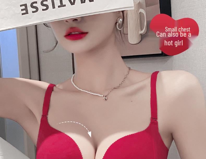 Oryginalna Czerwona Bielizna Ślubna Push-Up Zestaw Biustonosza z Bocznym Wsparciem