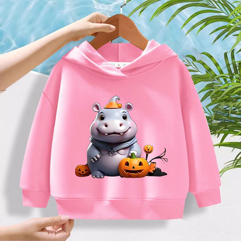 New Fashionable Hippopotamus Pattern Children's Cute Cartoon Casual Daily Hoodie 100-160cm Men's and Women's Styles