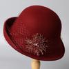 Autumn and Winter Wool Bucket Hat Women's Autumn and Winter Pearl Pot Hat Elegant Bow Temperament Versatile Felt Hat