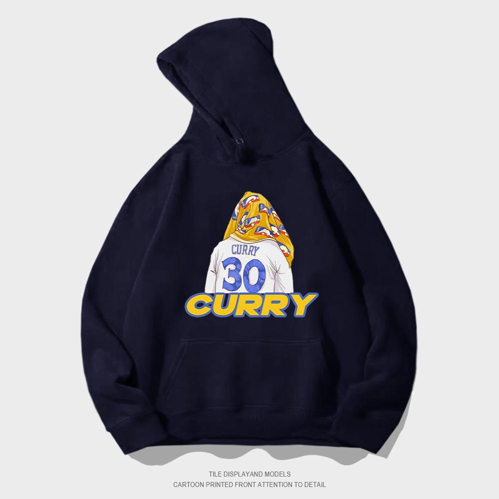 Autumn hooded sweater pullover European and American style trend loose basketball casual towel back curry printed jacket