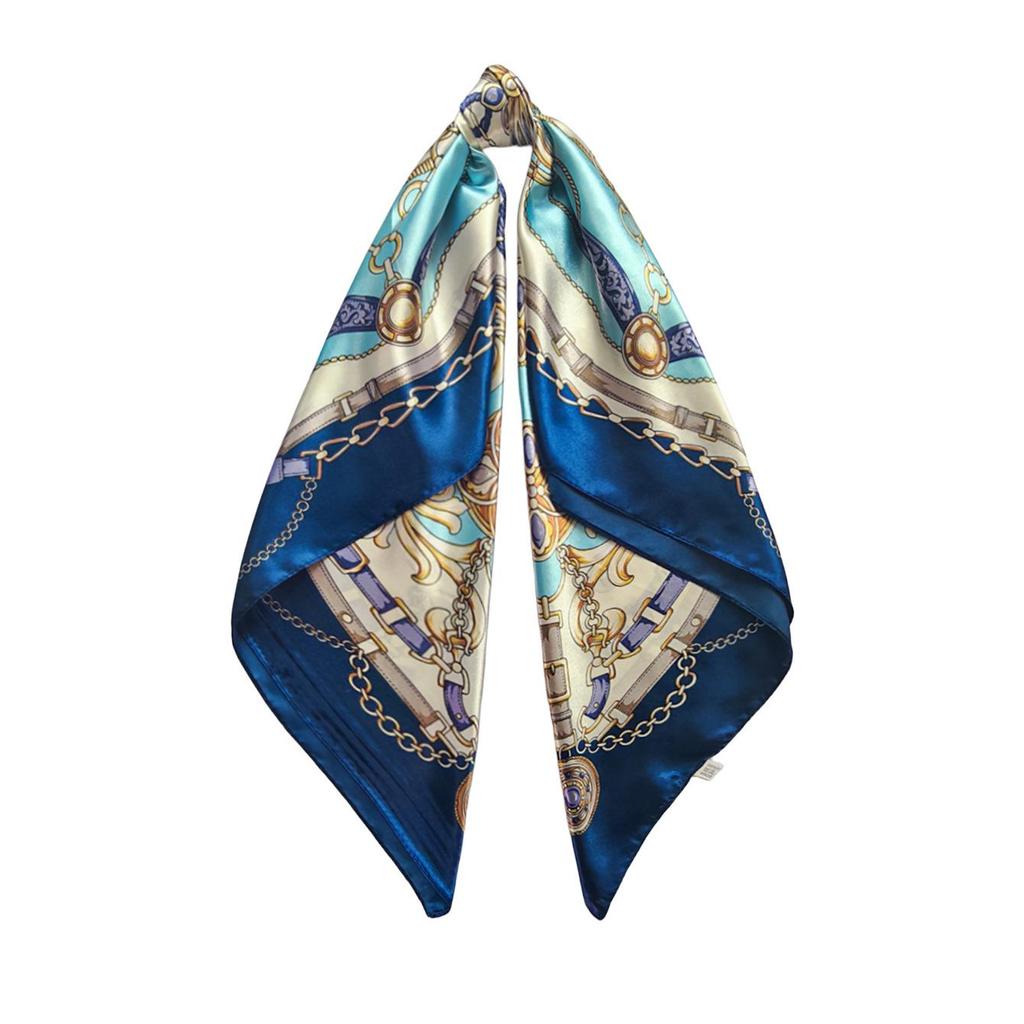 Women's Retro Floral Satin Silk Headband Scarf - 90cm Square, European & American Style