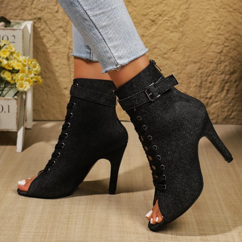 2025 Soft Peep Toe Boots Female Shoes Platform For Latin Dancing Street Sexy Stilettos Booties Plus Size