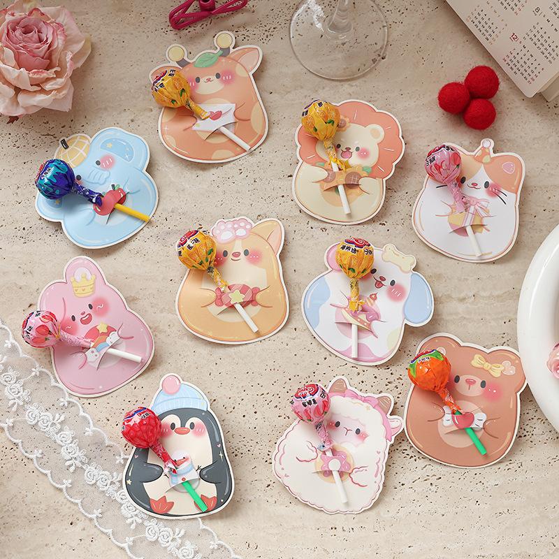 5 Sheets Cartoon Bear Lollipop Cards Multi Bear Heart Paper Cards For Wedding Valentines Day Candy Wrapping Decor Supplies