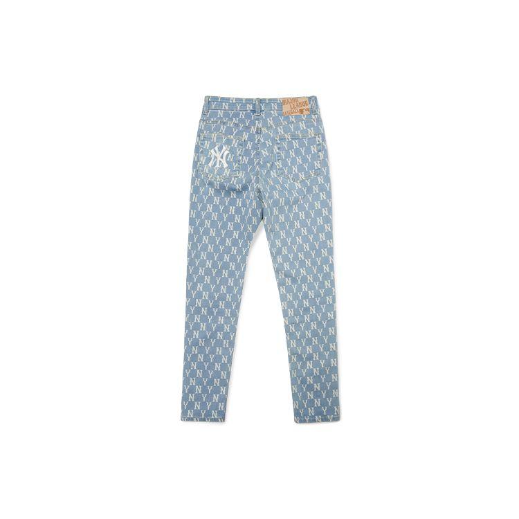 MLB New York Yankees Sports Lifestyle Series Logo Print Mid-Rise Slim Fit Casual Durable Jeans Women Jeans Light-Blue 3FDPM0521-50BLL
