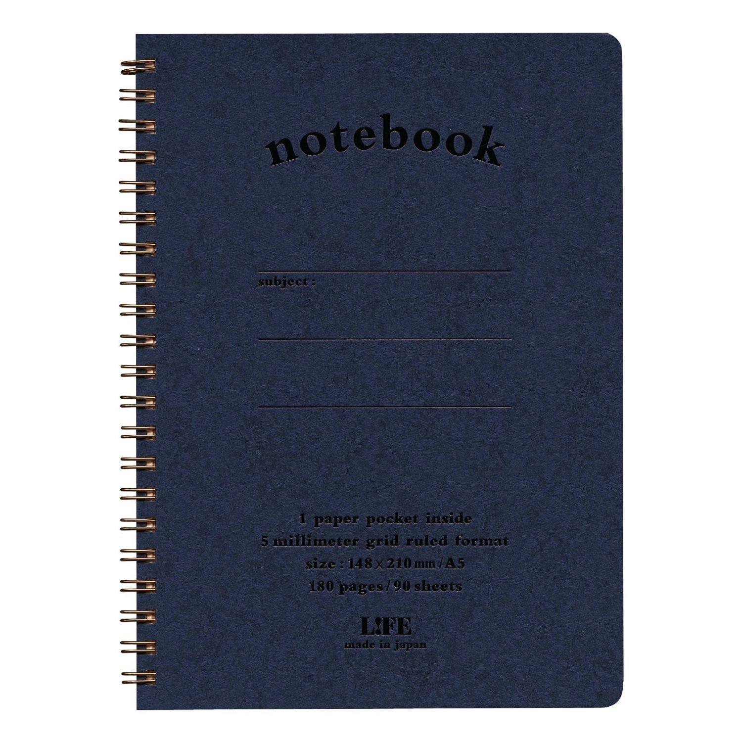 Life Notebook with Grid B6 N191A Pocket, Pattern, Blue, Size,