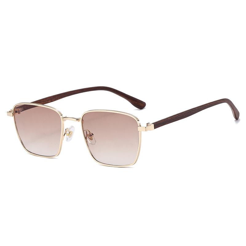 Retro Square Sunglasses with High-quality Metal Wood-grain Texture Decorative Glasses Men Party Gatherings Beach Travel Women