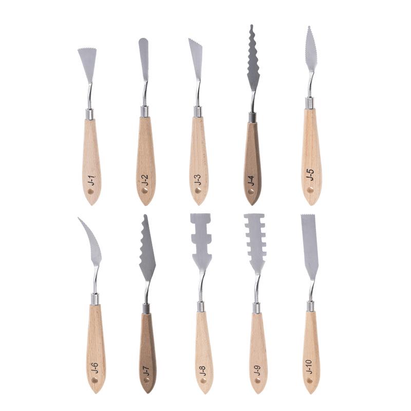 Couteau à palette en acier inoxydable avec manche en bois pour peinture à l'huile texturée