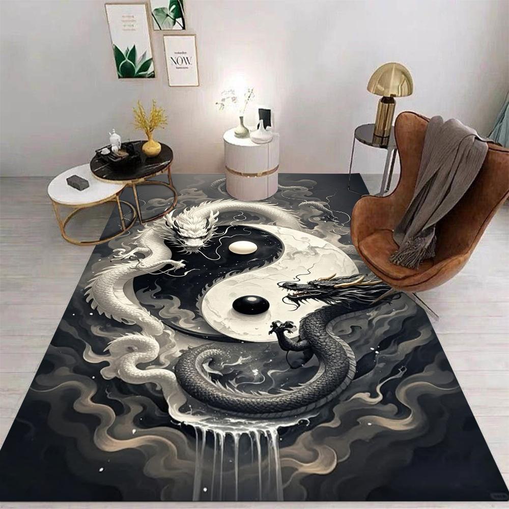 Chinese Dragon Pattern Floor Mat Various Styles With Dragons In Ink Style Yin Yang And Samurai Sword Scenes Rug For Home Decor