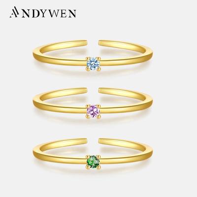 925 Sterling Silver Slim Lady Adjustable Ring Rainbow Zircon Adjustable Ring Luxury Crystal Jewelry Gift For Women