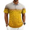 Men’s Casual Printed Polo Shirt with Short Sleeves Button Front and Turn-down Collar for Everyday Wear