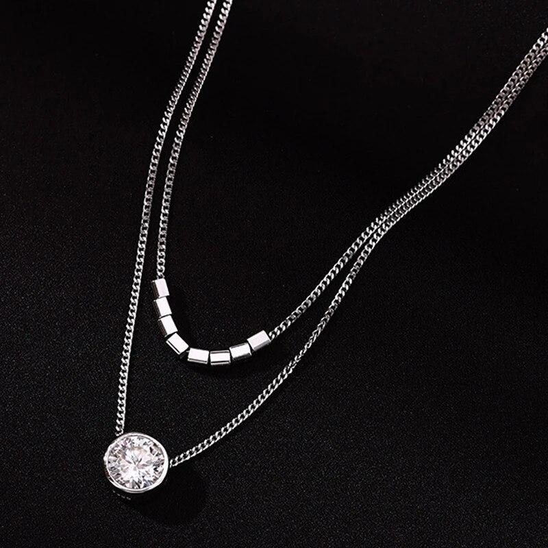 D Color Vvs1 6.5mm S925 Sterling Silver Bubble Moissanite Necklace for Women Bilayer Simple Pendant Jewelry Christmas Gift GRA