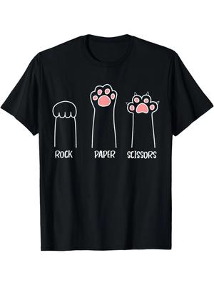 Unisex Funny Cat Paw Print T-Shirt – Rock Paper Scissors Game Design, Soft Cotton Fabric, Comfo