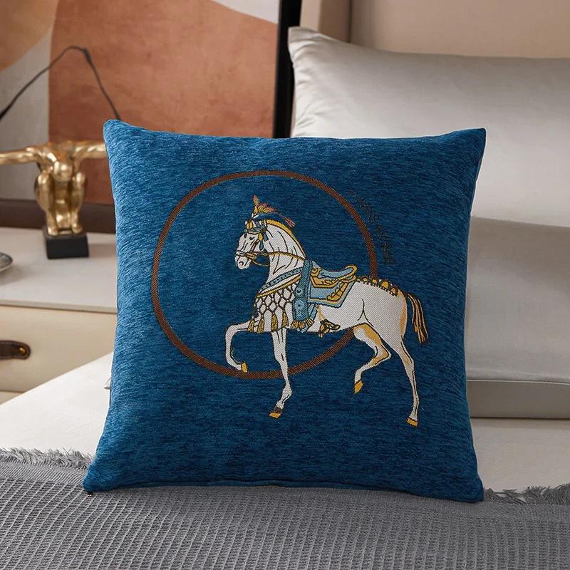 45*45cm Hand-embroidered Cushion Cover Horse Pattern Hug Pillowcase Sofa Home Office Living Room Car Pillow Cover