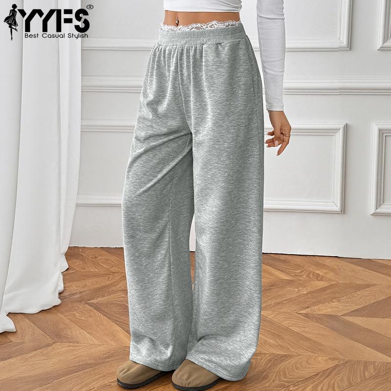 YYFS Women's Fashion Casual Solid Color Print High Waist Trousers Pants & Capris