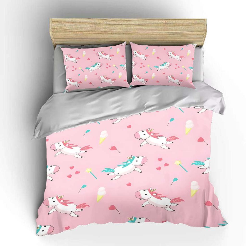 Pink Background With Fairy Unicorn Print Bedding Set 1 Duvet Cover 2 Pillowcases For Adult And Children Luxury Gift Full Size