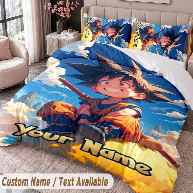 Custom Name Text 3Pcs Bedding Set Dragon Ball Duvet Cover And Two Pillowcases