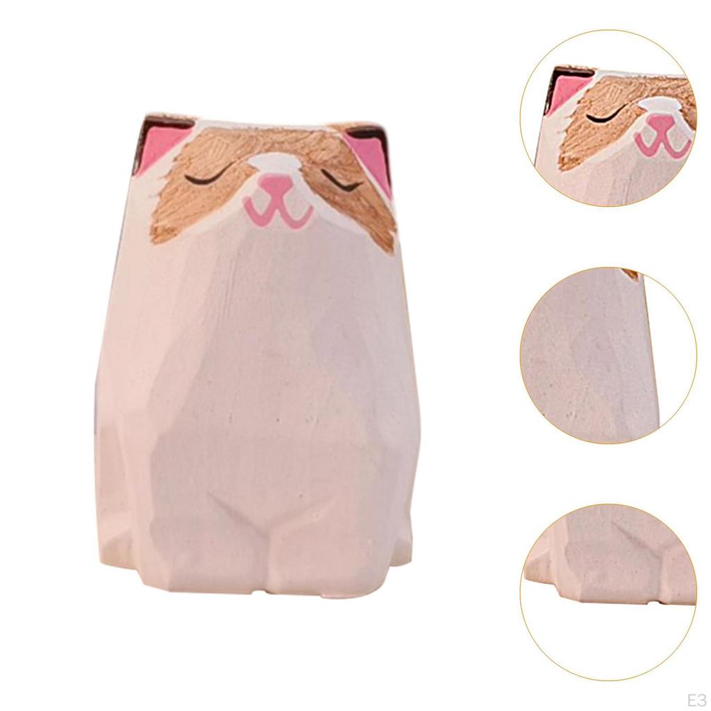 Ručně vyráběná dřevěná kočičí figurka Miniaturní zvířecí socha pro domácí dekoraci