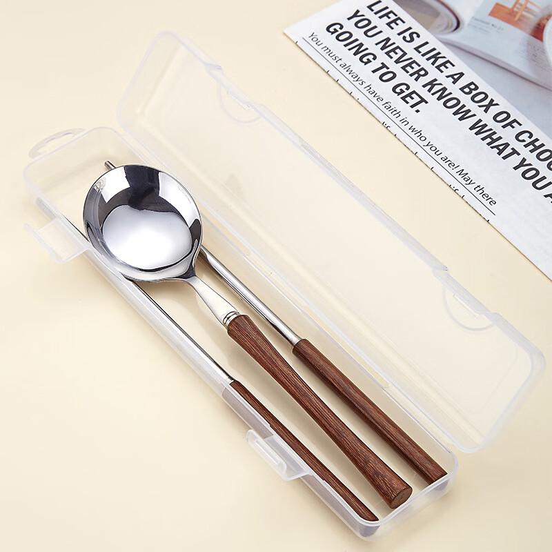 Abay 304 Stainless Steel & Chicken Wing Wood Portable Cutlery Set