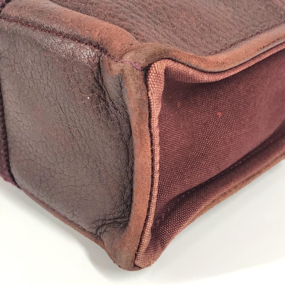 HERMES Half Leather Fourre ToutPM Tote Bag Hand Bag Leather/Canvas wine-red