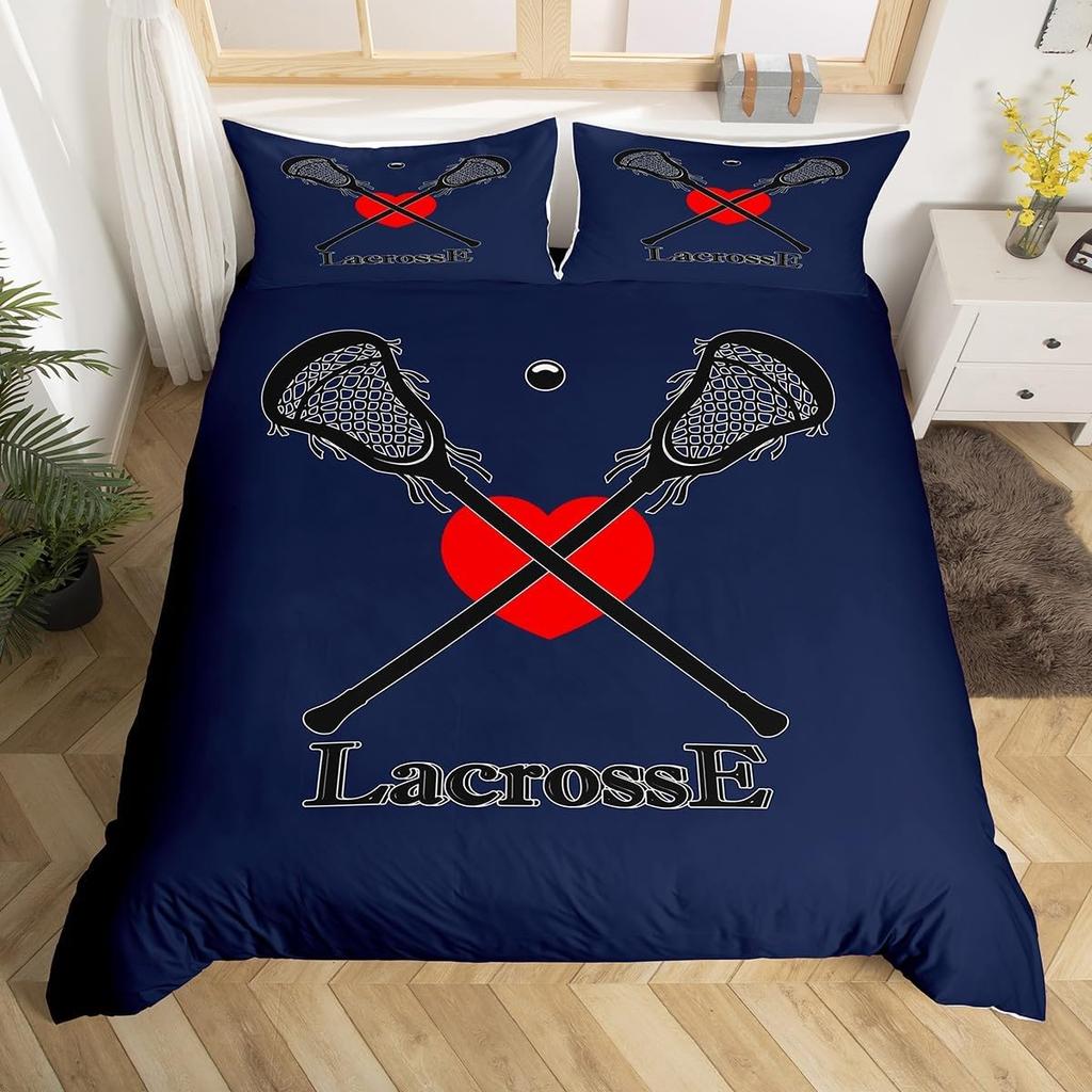 Lacrose Soft durable Quality Duvet Cover Ful Quen Lacrose Field Winter Bal Sports Games Beding Set Modern Athletic Competion Warm Comforter Cover