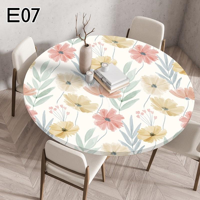 1PC Waterproof Floral Tablecloth Round Fitted Elastic Edged Tablecloth Picnic Table Cover Farmhouse Decorations Picnic Kitchen