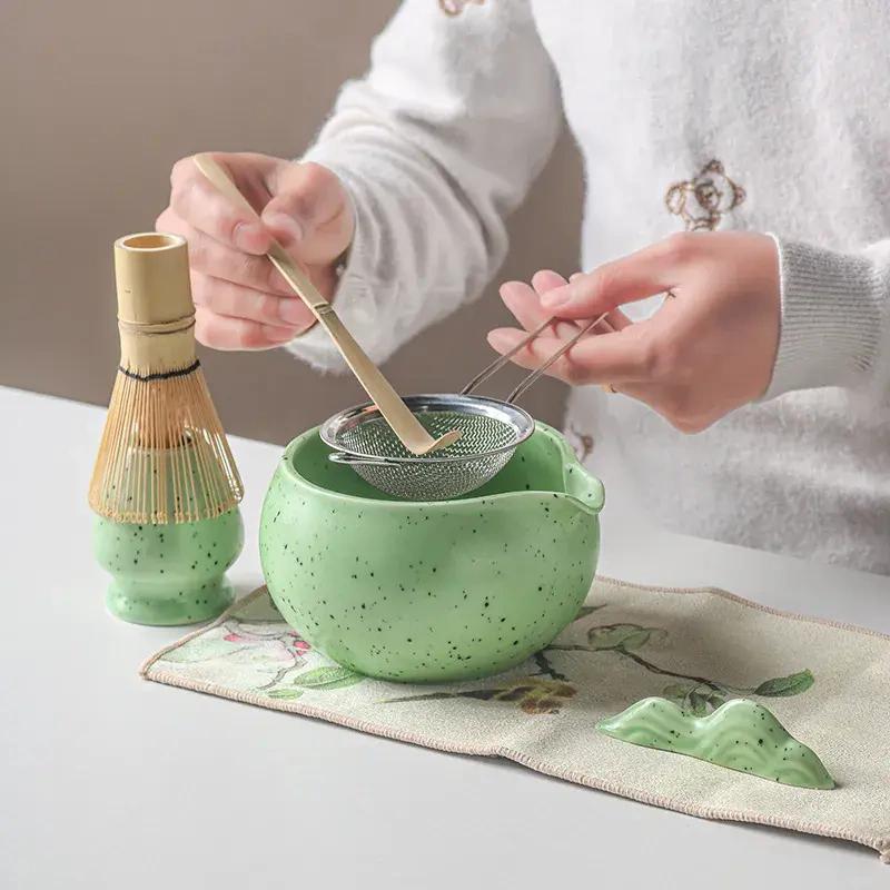 4/8PCS Handmade Home Easy Clean Matcha Tea Set Tool Stand Kit Bowl Whisk Scoop Gift Ceremony Traditional Japanese Accessories
