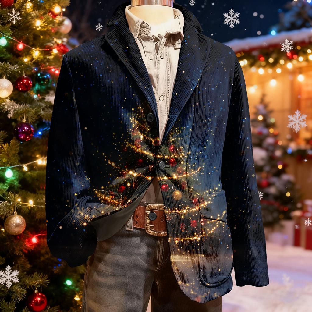Herren Hässlicher Weihnachten Kord Warmtaschen Anzugjacke Strickjacke Herren Freizeitanzug