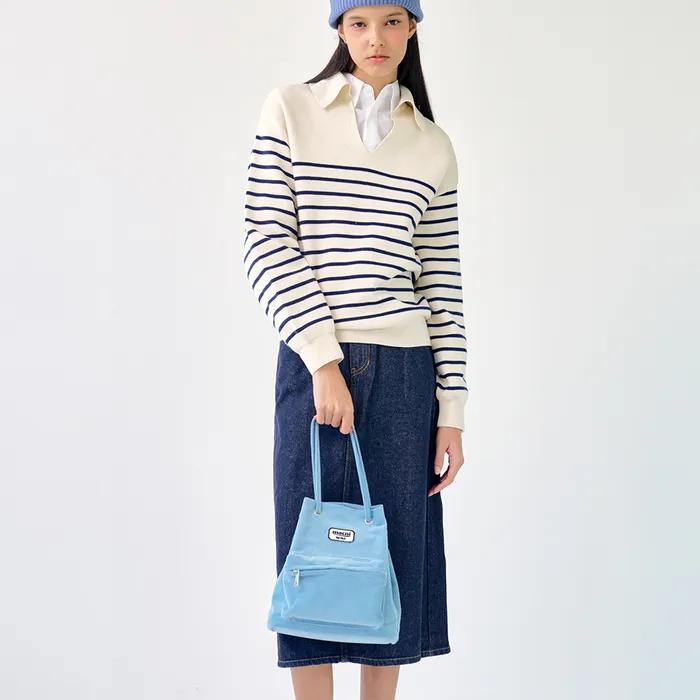 CORDUROY STRING BAG SKY BLUE