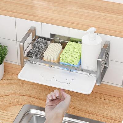 Sink Draining Rack Stainless Steel Great Load Bearing Hollow Out Quick Drainage Anti-slip Punch-free Soap Sponge Dish Rag Sink Caddy Organizer