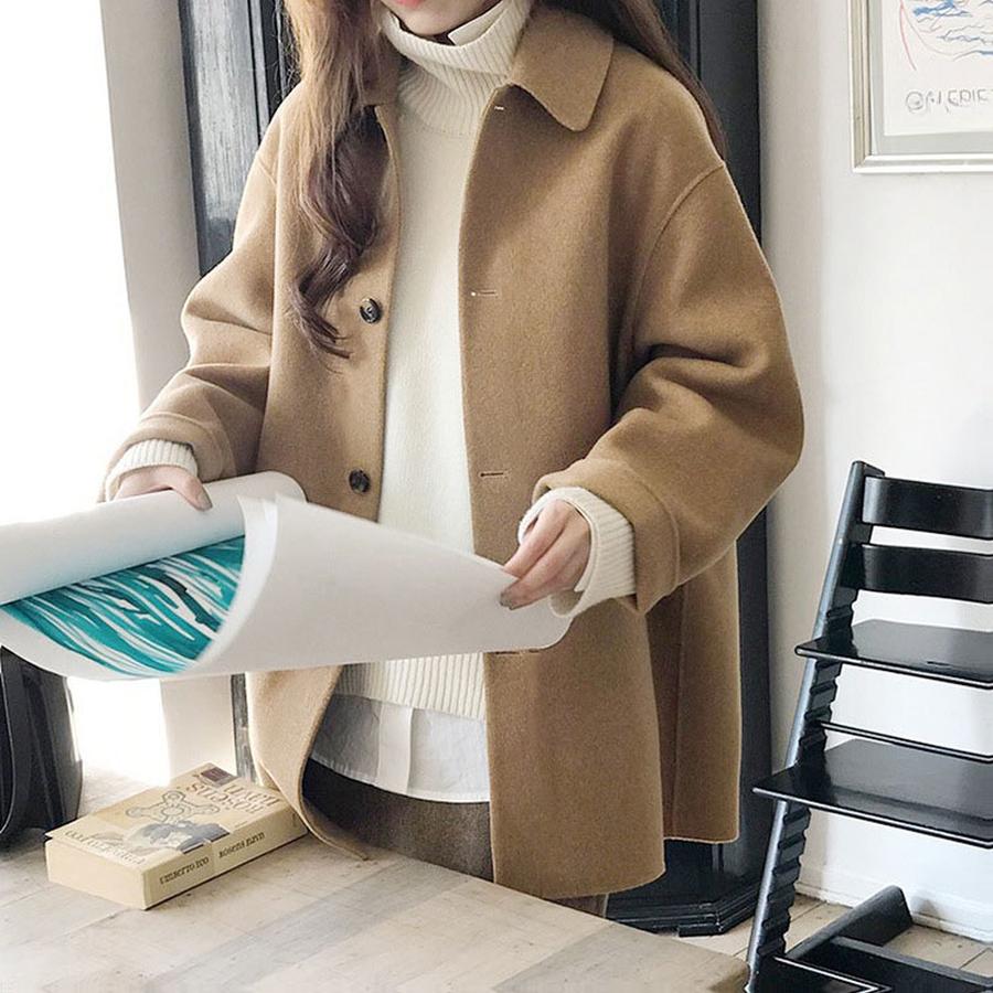 Winter New British Style Vintage Fashion High-End Loose Temperament Women Wool Blend Cotton Coat Warm Jacket