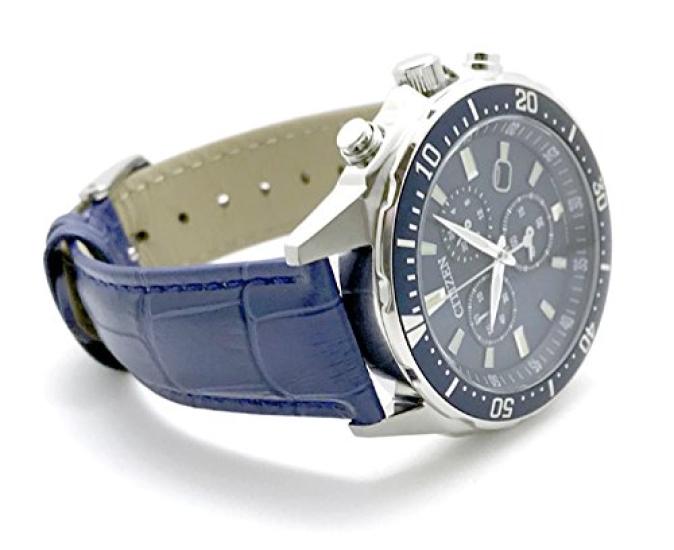 Citizen Rotating Genuine Leather Replacement Strap Blue Japan Model Number BL Eco-Drive Chronograph, Solar, Bezel, Strap, Included, Base, VO10-6772F