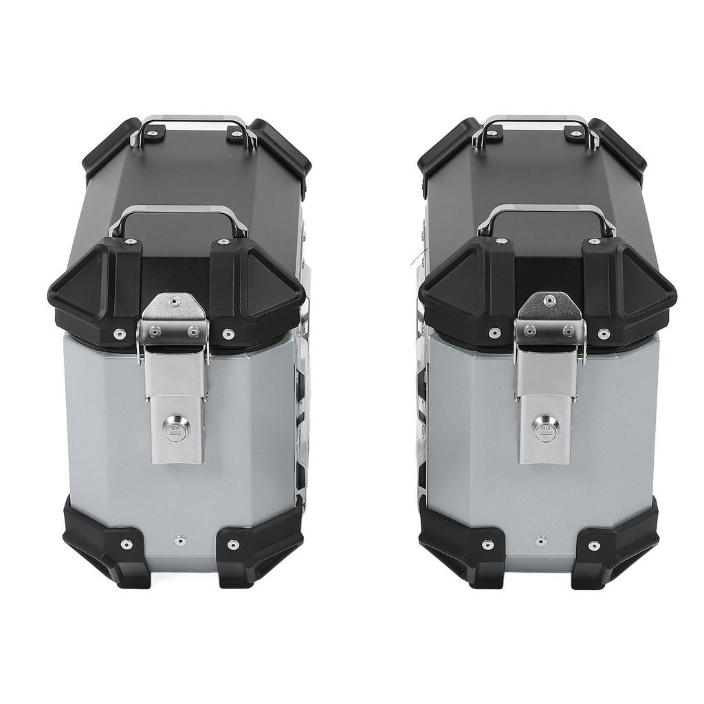 Motorcycle Side Case Aluminum Alloy 18L Hardshell with Support Rack Lock Handle Saddlebag Box for Helmet Luggage Silver
