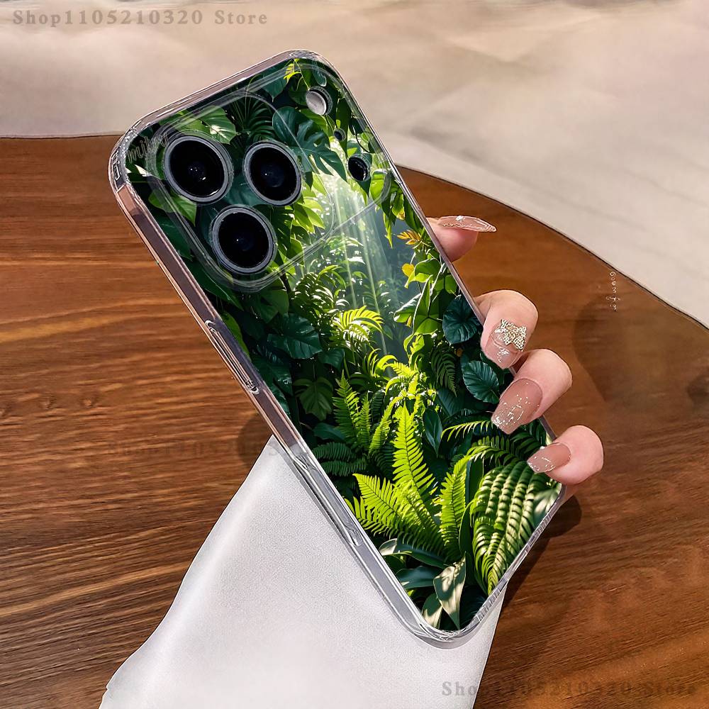 palm leaves Phone Case For iPhone 17,16,15,14,13,12,11 Pro,Max,Plus,X,XS,XR,SE4,E Mini Transparent Soft Cover
