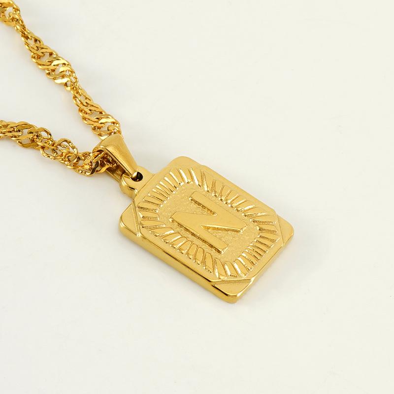 Men's 18K Gold Square Stainless Steel Alphabet Pendant Necklace