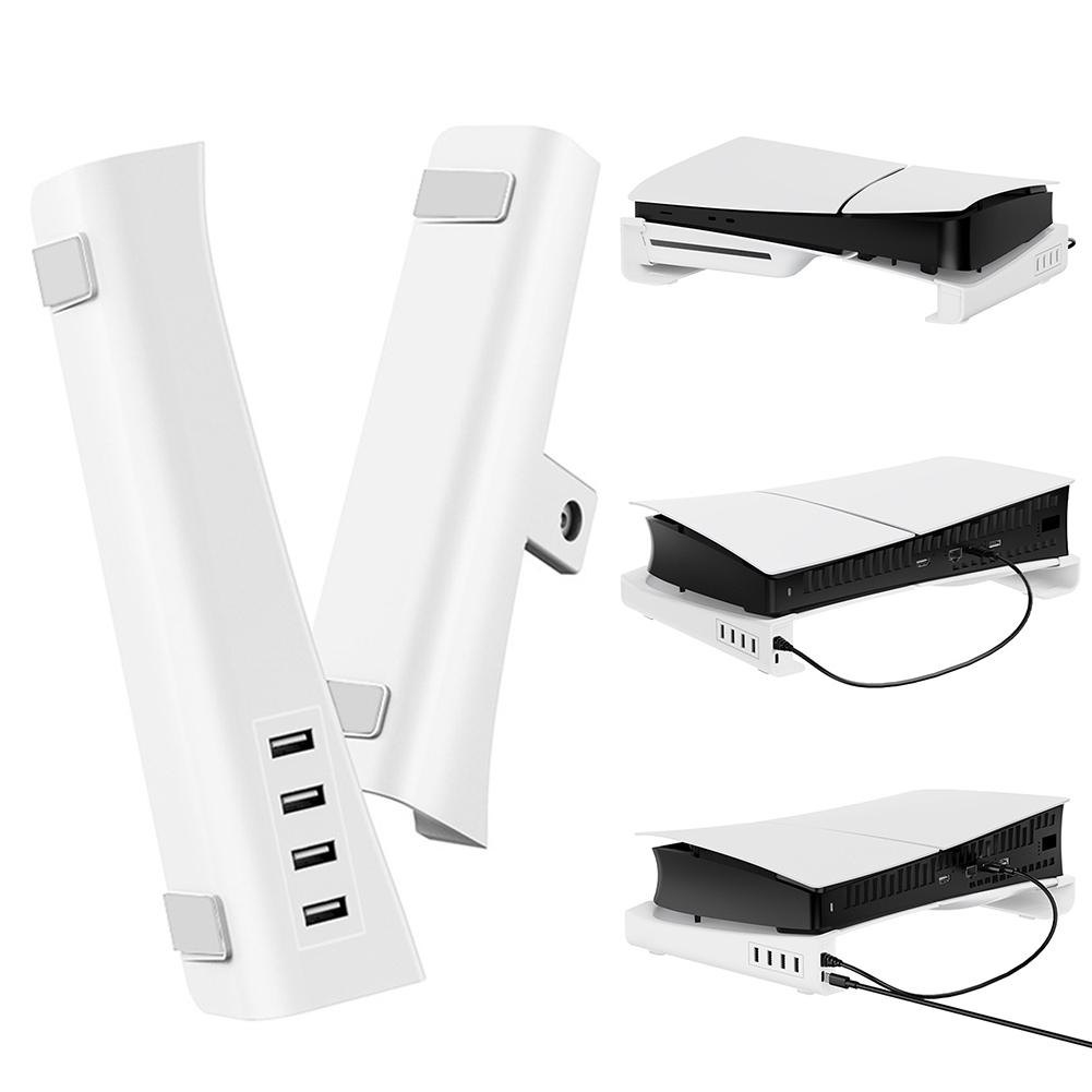For PS5 Slim Holder Horizontal Bracket Stand with Type-C Charging Port &4 Date Transfer USB 2.0 Hub Base for Playstation 5 Slim