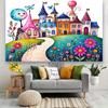 2D Magical Kingdom Backdrop, Cute Colorful Castle and Garden Illustration Background