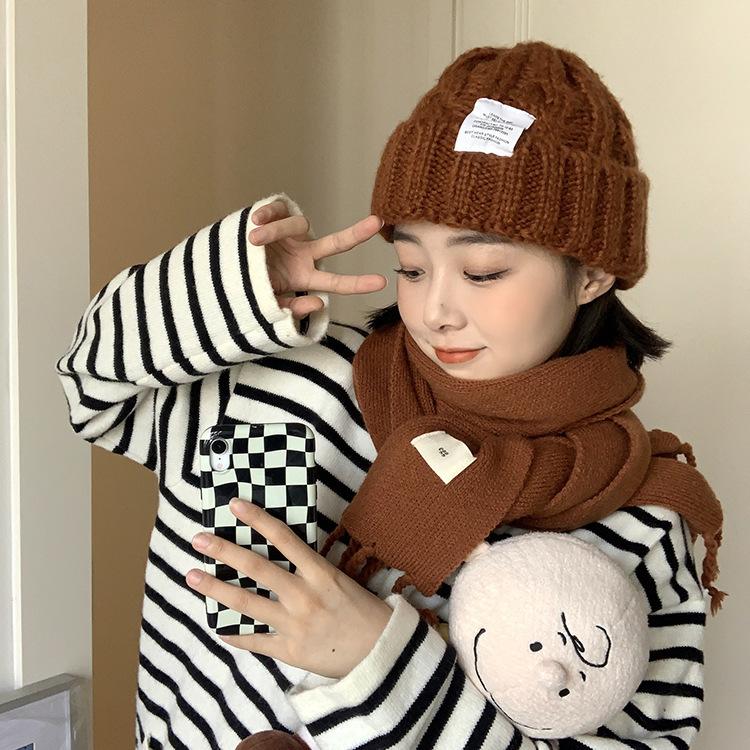 Fashion Versatile Wool Hat Women's Winter Thick Thread Knitted Hat Winter Student Warm Ear Protection Bag Head Cold Hat Women