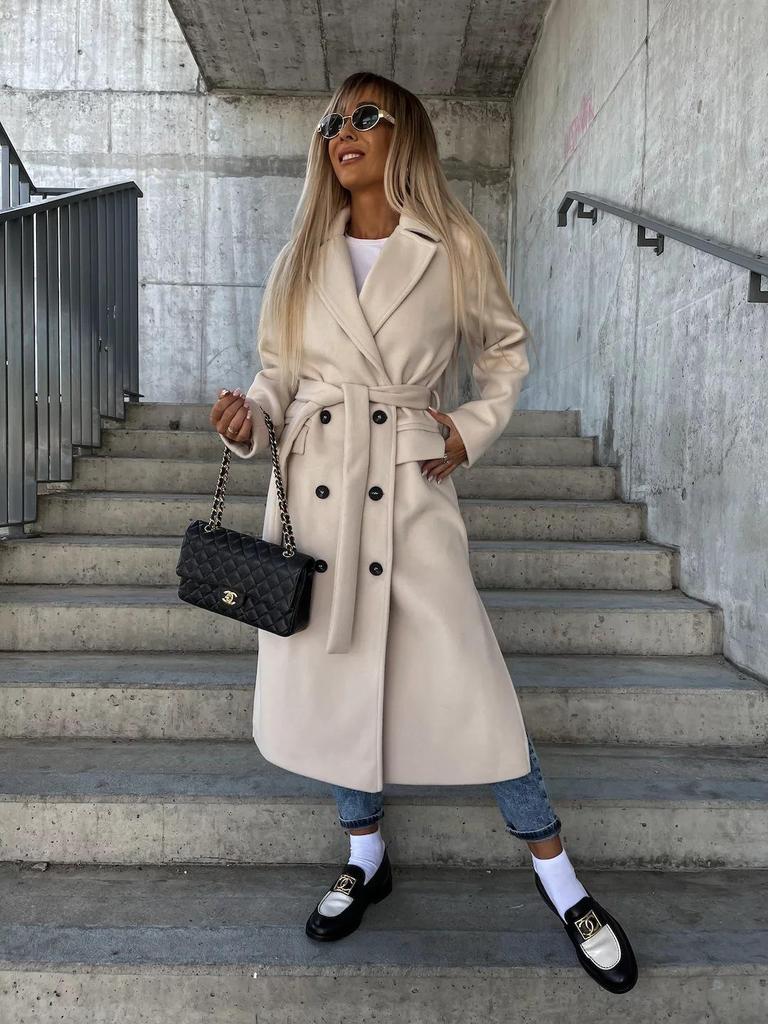 Minimalist Long Sleeve Turn-Down Collar Woolen Coat for Women - Autumn/Winter 2023 Bestseller