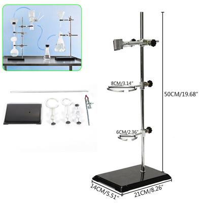 50cm Laboratory Stand Set Heavy Duty Iron Base Chrome Rod 2 Retort Rings Flask Clamp Boss Head