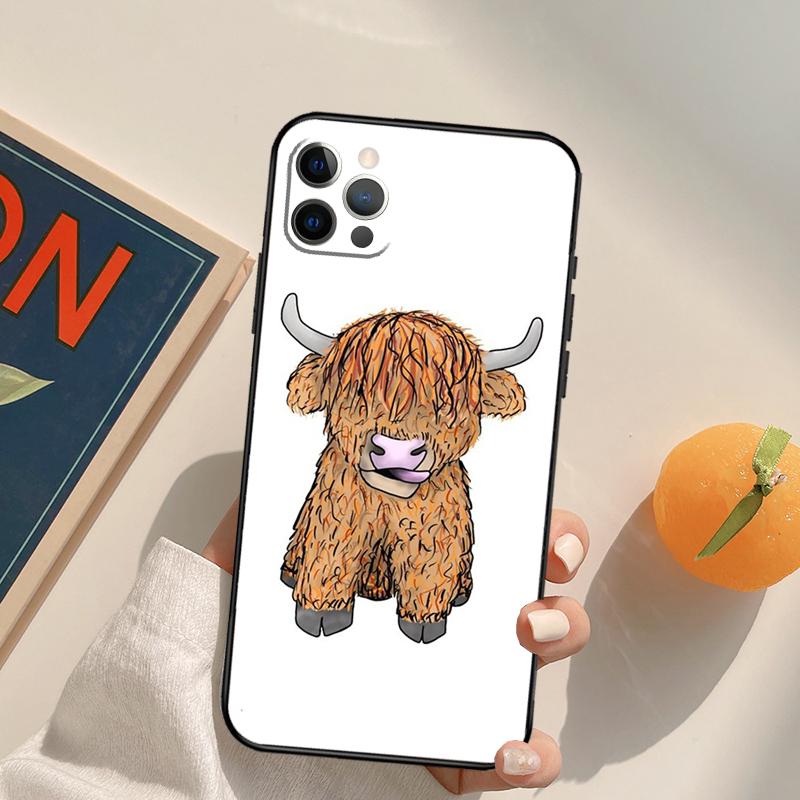 Cute Highland Cow Funda Case For iPhone 15 14 16 Pro Max 11 12 13 Pro Max Mini XR 16e 16 15 Plus Phone Cover