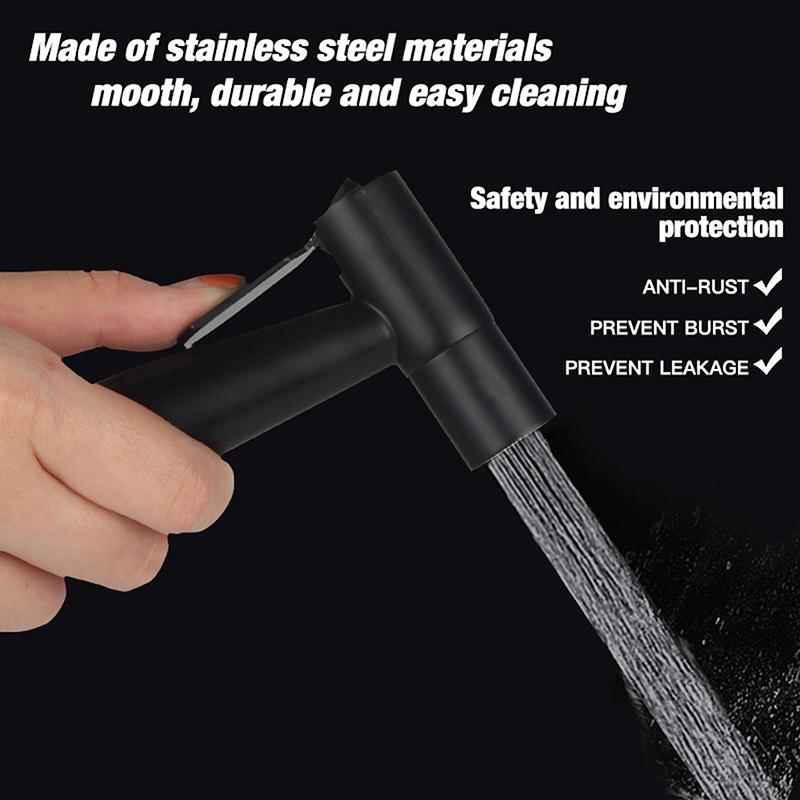 Black Stainless Steel Handheld Bidet Sprayer Set for Toilet Premium Pressurized Bathroom Shower Head with Spring Hose & Valve