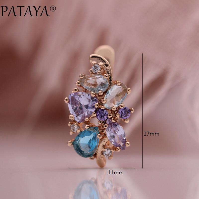 PATAYA New Colorful Water Drop Artificial Zircon Women Earrings Rose Gold Color Dangle Earrings Wedding Classic Fine  