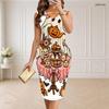 Women Plus Size V Neck Sleeveless Halloween Raccoon Print Bodycon Midi Dress