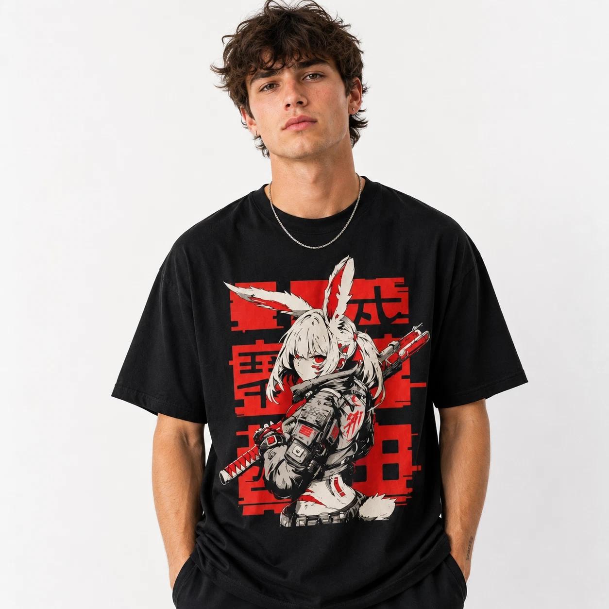 Cyberpunk Bunny Girl Anime Graphic T-Shirt Harajuku Techwear Streetwear Tee XL